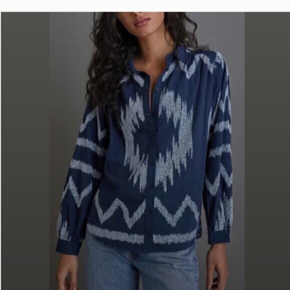 PILCRO Anthropologie Women's Top The Romy Relaxed Buttondown Blue Size S - Picture 1 of 10